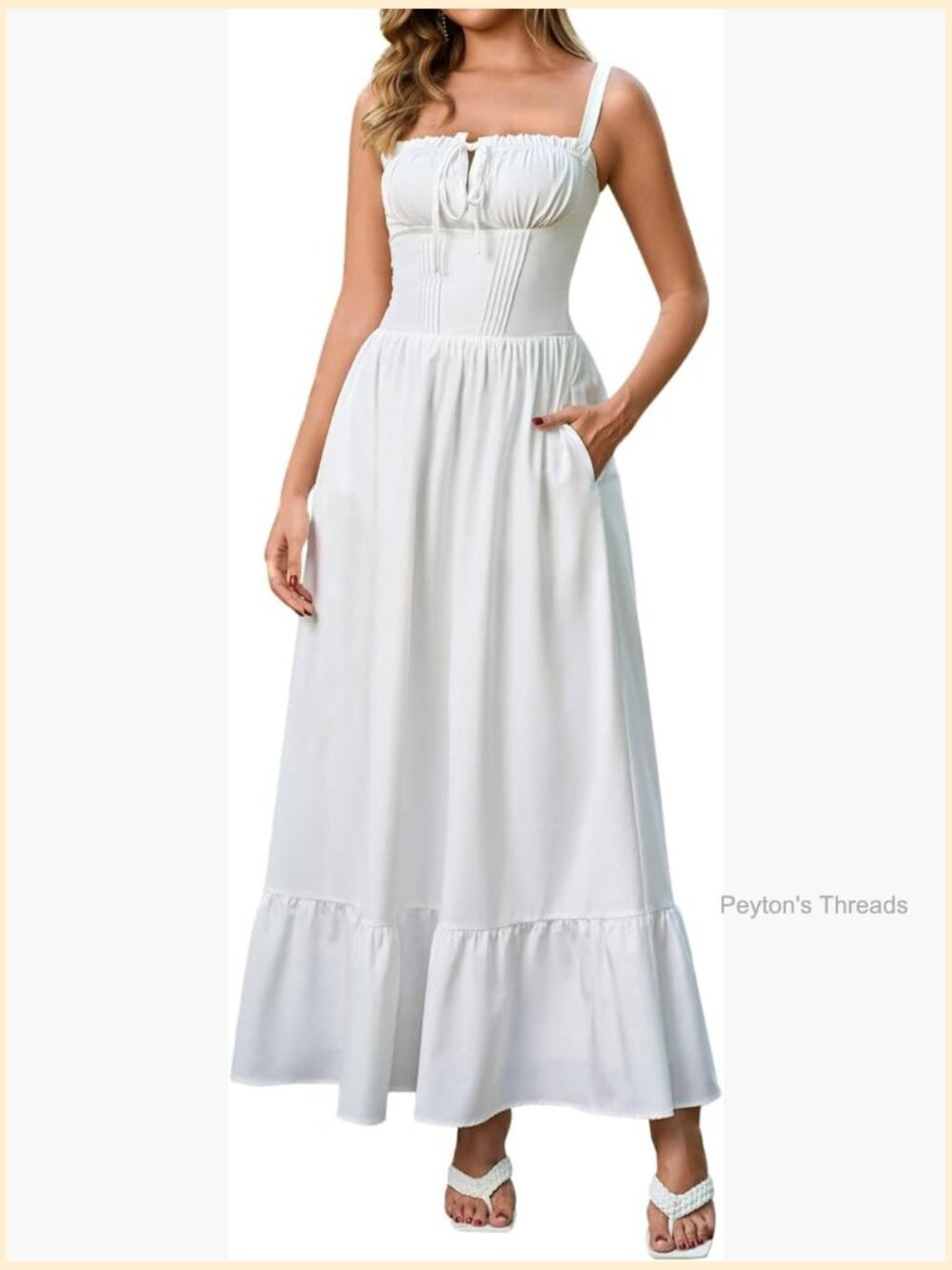 Corset Lace Up Maxi Dress Flowy A Line with Pockets